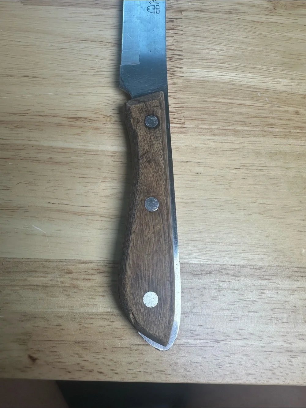 Vintage emperor steel Wood-Handle Carving Knife triple rivets 1970s